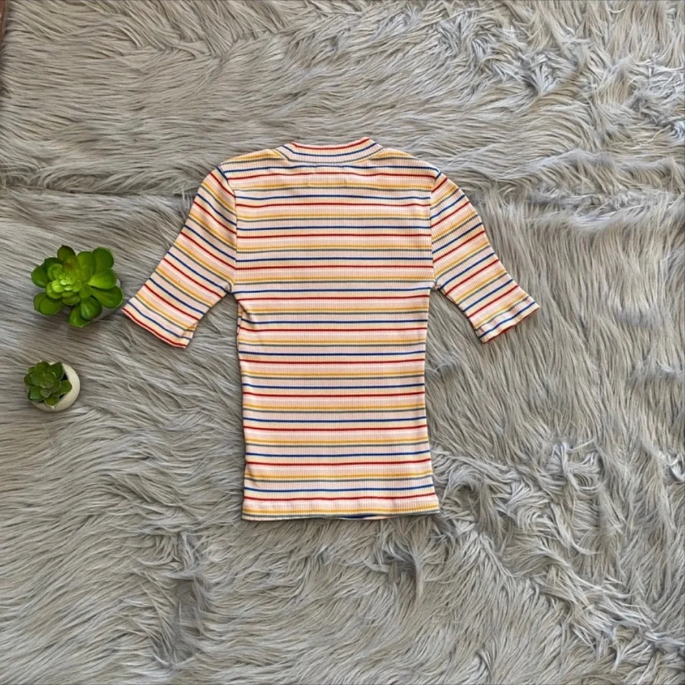 UO Zola Striped Mock Neck Rose Top - Picture 6 of 7